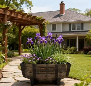 Grands pots à fleurs en forme de baril de whisky, pots en plastique, 16 pouces, 22 pouces, style bois, seau avec drainage, léger, pour le sol, la maison, l'intérieur - Product Image 6