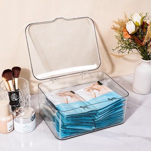 Flip Top Face Mask Storage Box Transparent Plastic Cosmetic Organizer <b>Makeup</b> Storage Container For <b>Dressing</b> <b>Table</b> Desktop Use - Product Image 1