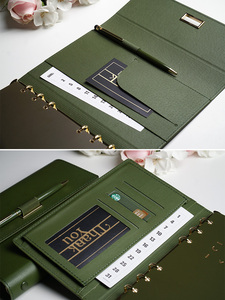 <span class=keywords><strong>Cuaderno</strong></span> de reuniones de lujo, carpeta de hojas sueltas de cubierta <span class=keywords><strong>dura</strong></span> de cuero, <span class=keywords><strong>verde</strong></span> oliva, con papeles rellenables, la cantidad mínima baja - Product Image 5