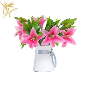 High Quality 3 Head Artificial Greenish Lily Flower Family Wedding Decoration Silk Flowers