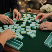 En stock : Ensemble de mahjong en acrylique vert menthe, tuiles de mahjong américaines modernes avec accents rose vif, jeu de société de luxe 160 pièces