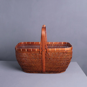 Handmade <b>Bamboo</b> Woven <b>Basket</b> Large Size Rectangle Kitchen Storage <b>Basket</b> For Fruit Vegetable Neatening Single Tier - Product Image 4