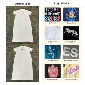 تصميم شعار مخصص، قمصان تي شيرت 100% قطن بالجملة، طباعة بالشاشة الحريرية، فساتين تي شيرت فضفاضة للسيدات، فساتين صيفية نسائية سادة - Product Image 2