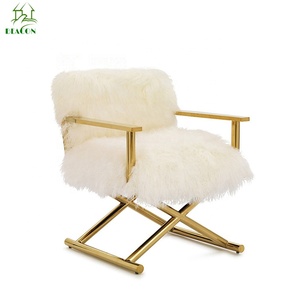 Estilo nórdico de oro de acero inoxidable de piel blanco <span class=keywords><strong>Silla</strong></span> de acento para sala - Product Image 1