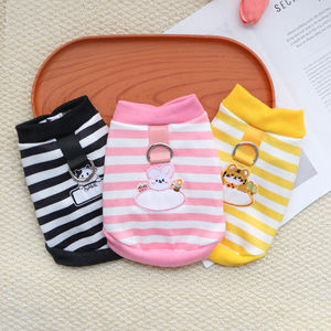 Cute Striped Fleece-Lined <b>Cardigan</b> For <b>Cats</b> And Dogs With Leash Vest Pet Clothes - Product Image 4