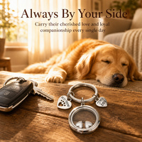 Porte-clés en acier inoxydable pour amoureux des animaux, médaillon flottant avec breloque empreinte de patte et breloque cœur de chien, souvenir commémoratif pour animaux de compagnie en extérieur