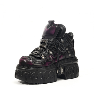 Custom Moto Retro Thick Sole <strong>Gothic</strong> Ankle Rock <strong>Boots</strong> New Punk Style Unisex Shoes Lace-up Heel Height Metal Decor Platform Shoes - Product Image 1