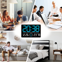 Moderne woonkamer 16 inch multicolor RGB Day Art neon grote formaat bureauklok met afstandsbediening, alarm, LED digitale afdruk wandklok en datum