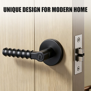 Tianyi Modern Matte Black Door Handle Lockset Ergonomic Wave Shape Lever <b>Key</b> Locking Antiskid Grip Security Interior Wooden Door - Product Image 4