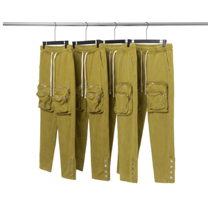 <b>Mens</b> Teal <b>Cargo</b> Sweatpants Multi Pocket Drawstring <b>Jogger</b> Pants Snap Cuff Streetwear Casual Fashion Wholesale Manufacturer - Product Image 4