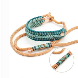 2026 ソフトパーソナライズドペット犬用首輪とリード、ヘビーデューティーロープPUレザーリード、高級編み込み装飾セット（カスタムロゴ付き） - Product Image 4