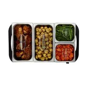 Modern hotel hotpot stainless steel electric hot keep food buffet warmer plate tray set for buffet parties