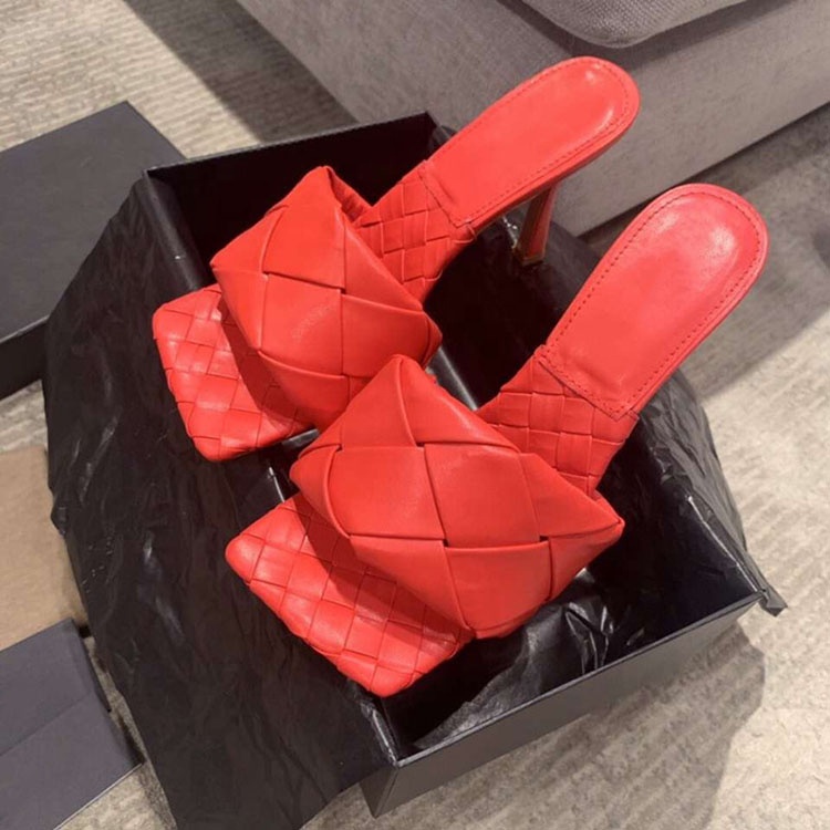 Женские сандалии без задника, плетеные сандалии на высоком квадратном каблуке, лето 2020