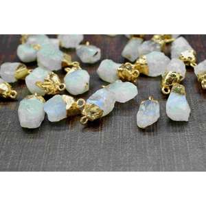 Piedra de Luna Arcoíris Blanca Natural en Bruto, Conector de Piedra de Nacimiento, Colgante de Alta Calidad con Efecto de Color, Bañado en Oro Vermeil, Gema de Junio - Product Image 4
