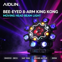 Projecteur de scène motorisé 200W Bee Eye 8 bras King Kong RGBW avec faisceau laser et stroboscope DMX512 activé par le son pour DJ, discothèque, karaoké, bar, fête