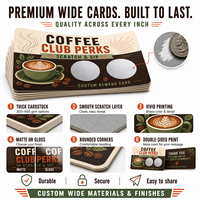 Cartes postales à gratter CMYK Premium pour programme de fidélité café, coupons de récompense larges pour les avantages de l'adhésion au café et les campagnes de rétours clients