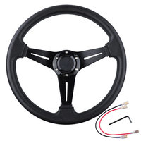 Volant en PU haute adhérence de 13,6 pouces avec kit de klaxon, montage universel à 6 trous, 3 branches en aluminium pour tuning automobile
