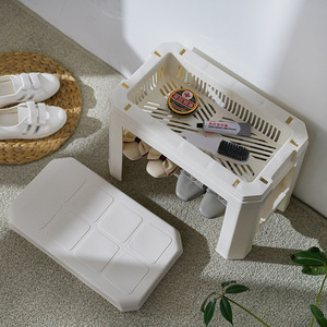 Shoe Changing <b>Stool</b> White <b>Storage</b> Bench Home Use Non Slip Design - Product Image 2