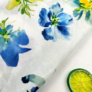 Tela <span class=keywords><strong>de</strong></span> Alta Calidad con Estampado Floral Azul, Tejido Liso, 45% Algodón, 55% <span class=keywords><strong>Lino</strong></span>, 106 GSM, para Bolsas <span class=keywords><strong>de</strong></span> Ropa y Fundas - Product Image 2