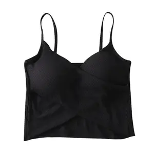 Tank Top with Built in Bra Women's Solid Color Thread with Chest