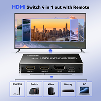 Conmutador HDMI 4 en 1, Entrada HDMI DP USB C, Caja Conmutadora de Video 4K 60Hz con Control Remoto IR para Computadora Portátil, PC, Consola de Juegos, Monitor