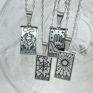 Collar con colgante cuadrado para mujer, joyería resistente al agua, oro de 18k, 316L, tarjeta de <span class=keywords><strong>Tarot</strong></span> de acero inoxidable, sol, luna, Ojo de estrella - Product Image 5