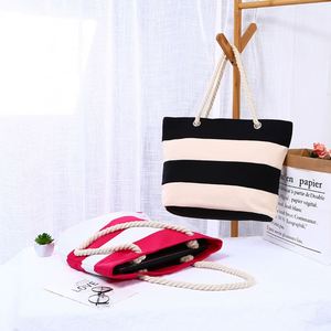 Grand sac fourre-tout en coton rayé, sac de plage, sac de sport, sac de voyage pour femme, sac à main décontracté en toile avec fermeture éclair et fermoir, motif géométrique comme sur les photos - Product Image 3