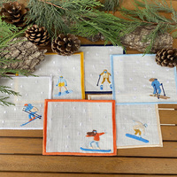 Serviettes de Table en Coton et Lin Multicolores 6x6" à Broderie Personnalisée, Bordure à Jour Échelle pour Cocktails