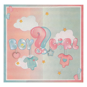 Boy Or Girl Baby Gender Reveal Napkins Square 330cm x 330cm Party Tableware Birthday Decorations Disposable Paper Napkins - Product Image 1