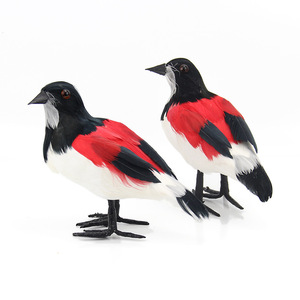 Ornamento in pelliccia sintetica a forma di caccio (shrike) artificiale, decorazione artistica per la casa, piccolo uccello decorativo, stile pastorale, rosso - Product Image 4