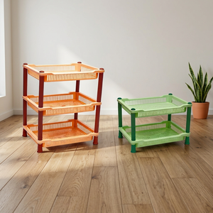 Plastic <b>Storage</b> <b>Rack</b> NDURO SS4502 Portable Corner Kitchen Organizer Household Square <b>Vegetable</b> Stand Space Saving Tiered - Product Image 1