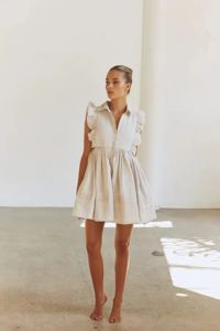 <span class=keywords><strong>Abiti</strong></span> <span class=keywords><strong>estivi</strong></span> alla moda <span class=keywords><strong>donna</strong></span> tinta unita 100% <span class=keywords><strong>lino</strong></span> arruffato senza maniche raccolti una linea Mini abito Casual Sexy - Product Image 4