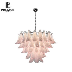 Lustre italien en verre de Murano, style mi-siècle, soufflé à la main, pétales de verre rose, chrome, décoration de style statement, lustre Emily Petal - Product Image 1