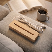 Kit DIY de lampe de nuit LED personnalisée, USB, 3D, minimaliste, décoration de chambre à coucher, base en bois, plaque acrylique, lampe de nuit à intensité variable pour maison intelligente