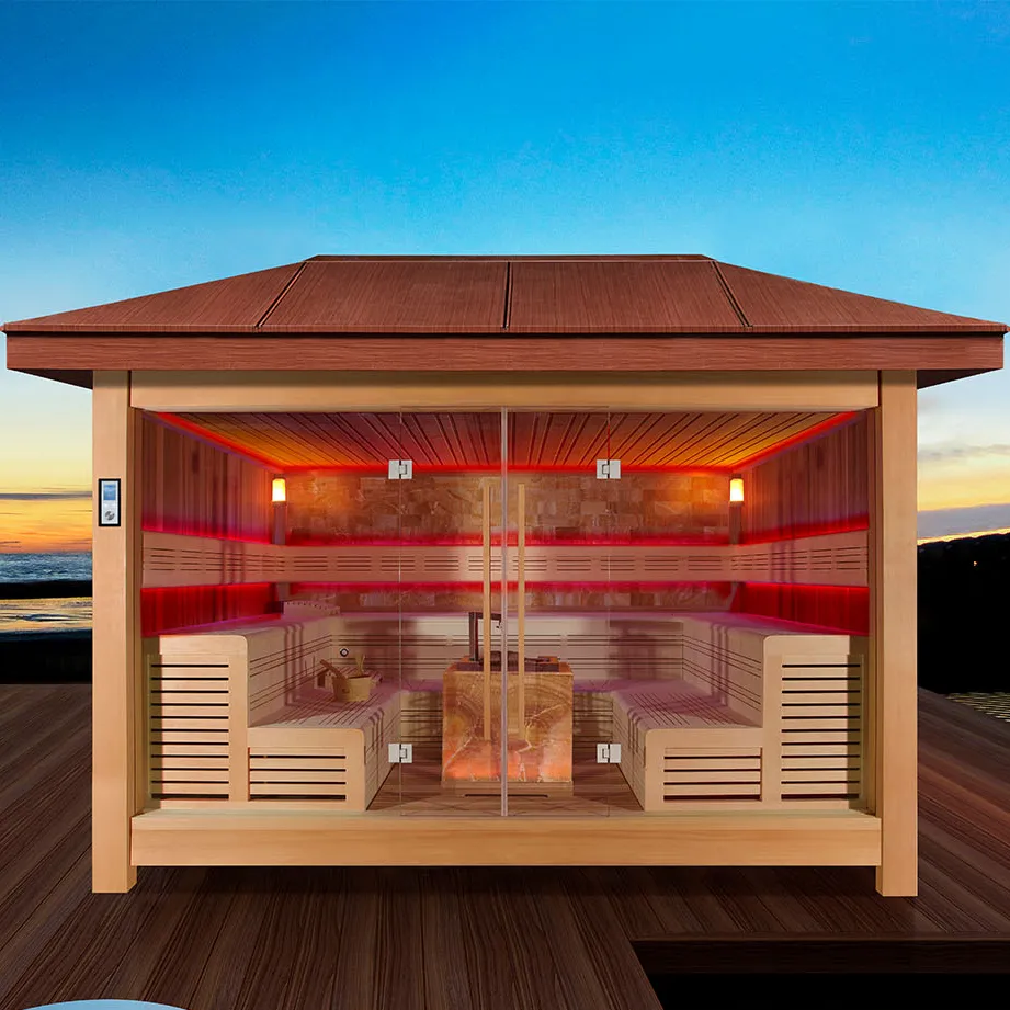 Giardino all'aperto sauna di lusso camera canadese cedro rosso materiale gazebo hotel famiglia sauna a vapore secco fabbrica vendita calda