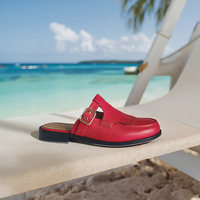 Mules d'été respirantes en cuir rouge haut de gamme pour hommes et femmes – Confortables, en cuir véritable, idéales pour la plage