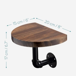Industrial Pipe Shelf Set Small <strong>Rounded</strong> Shelves with Shelf Brackets Wooden <strong>Shelving</strong> Dark Brown - Product Image 6