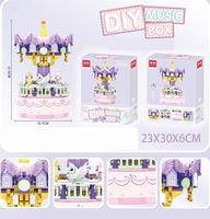 Boîte à musique DIY en blocs de construction, carrousel de rêve avec fonction rotative, jouet d'assemblage créatif pour cadeau d'anniversaire et décoration intérieure
