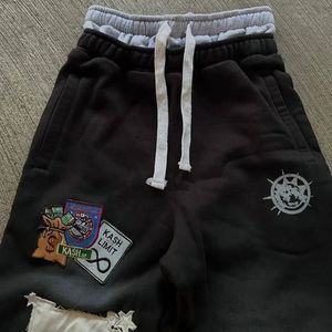 Streetwear Custom Distressed Embroidery Patch Logo Vintage <b>Silk</b> Screen Printing Cotton Heavyweight Loose Fit Mens Acid <b>Pants</b> - Product Image 4