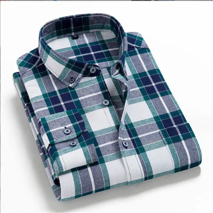 Manufacturers wholesale men's wool 100% cotton plaid shirt male Korean casual loose long-sleeved casual shirt