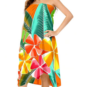 Pareo para Mujer de las Islas del Estrecho de Tórres / Lavalava, Nuevo Diseño Pintado a Mano con Hibisco y Frangipani, Estilo Étnico, Pareo de <span class=keywords><strong>Playa</strong></span> de Rayón - Product Image 5