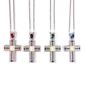 Collier pectoral orthodoxe en alliage nickelé ZD011 avec icône en résine, pierres bleues, croix religieuse pour les prêtres - Product Image 3