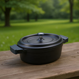 Casseruola ovale con coperchio nero, cocotte da 2,5 litri per cuocere al forno e arrostire - Product Image 3