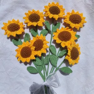 Crochet Flower Hand-knite Sunflower Yellow Orange Knitted Sunflower For Decoration Gift