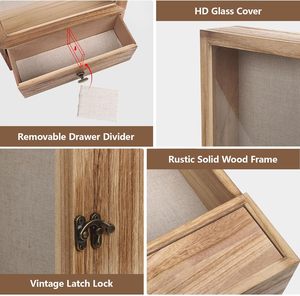 DX Designs <strong>10x12</strong> Inch Wooden Shadow Box <strong>Frame</strong> with Glass Door &amp; Drawer, Wall Display for Photos, Dried Flowers &amp; Small Keepsakes - Product Image 5
