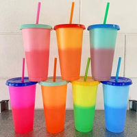 Sans BPA 16oz/24oz grand Venti tasse changeante de couleur froide avec couvercle et paille réutilisable en plastique monocouche tasse froide tasses de couleur unie
