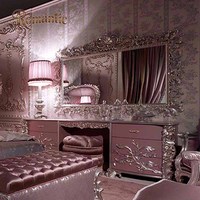 Lit de Luxe Classique en Bois Massif avec Tête de Lit Élargie Style Royal Européen, Taille King, Personnalisable, Ensemble de Meubles de Chambre