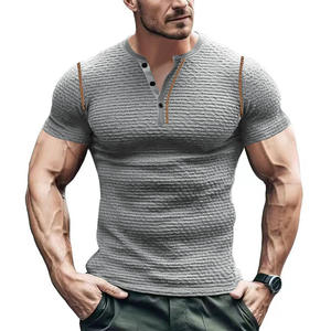 T-shirt à manches courtes respirant pour homme, coupe ajustée, haut de sport Henley, vêtements de loisirs, vert, gris, noir, bleu, tailles S-XXL - Product Image 3