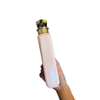 Bouteille rose de luxe de 500 ml avec tête de pompe dorée, emballage cosmétique en plastique plat, bouteille à pompe pour shampoing et lotion