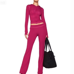 Conjunto Casual de Verano para Mujer, Estilo Europeo Americano, Tejido, Estampado, con Capucha, Manga Larga, Botones y Pantalones Acampanados - Product Image 4